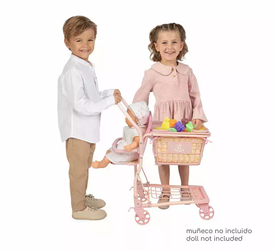 Carro Compra Portabebés con Frutas para Muñecas de hasta 50 cm
