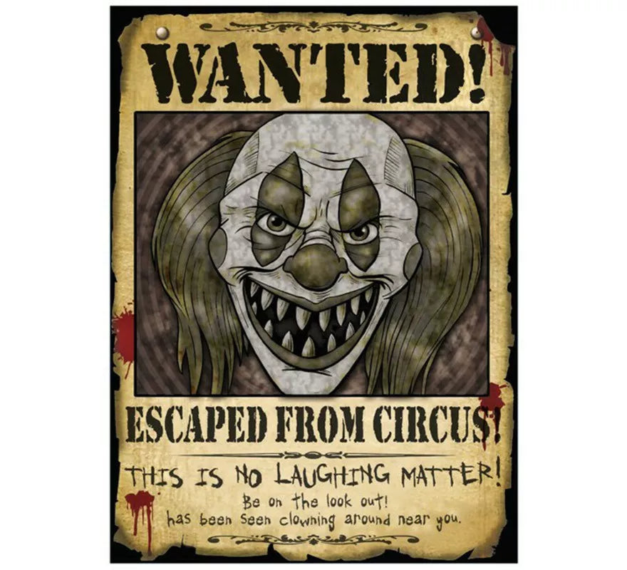 Translation missing: es.Cartel Payaso Wanted 30X40 cms
