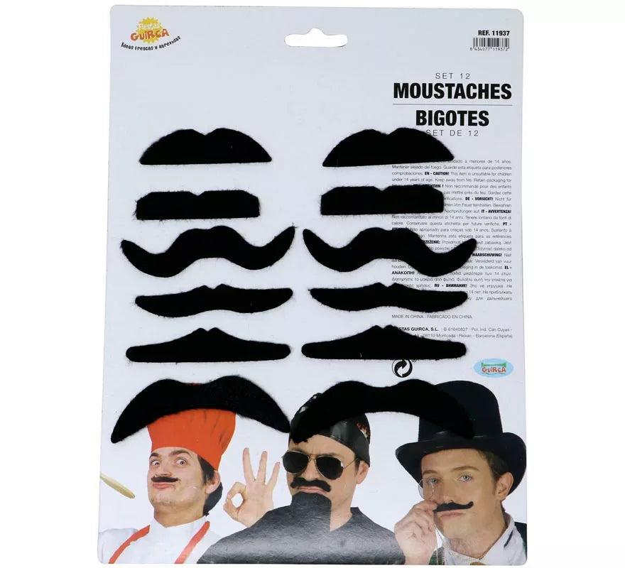 Translation missing: es.Cartón Pack de 12 Bigotes adhesivos Surtidos