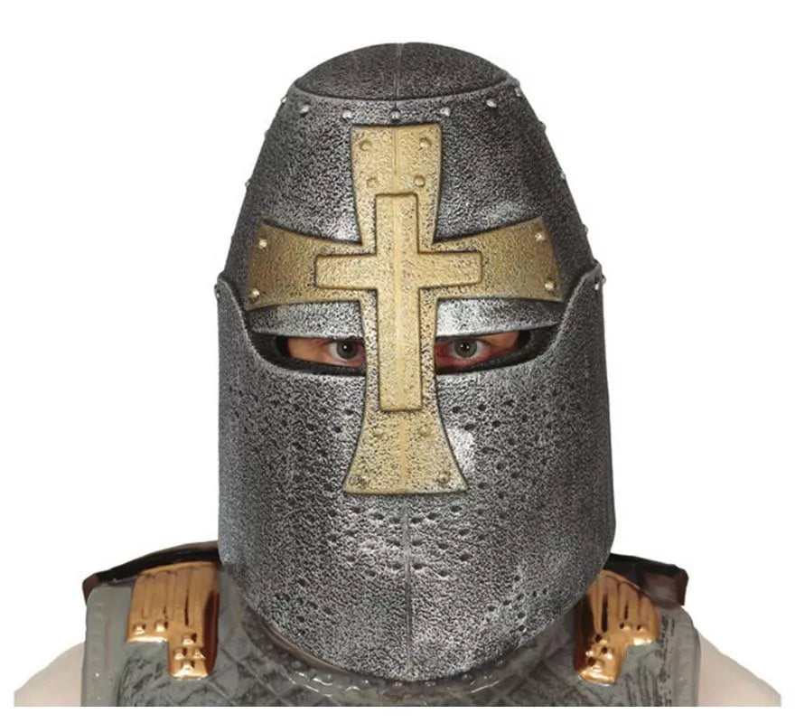 Casco Cruzado Medieval Plateado