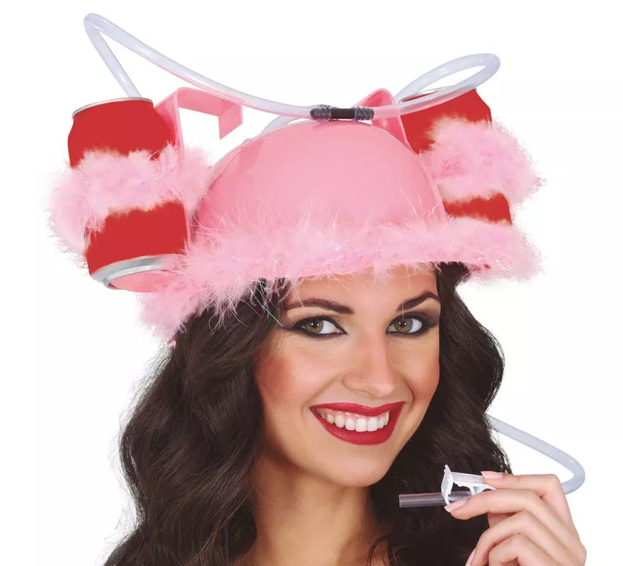 Casco rosa plumas con Bebidas