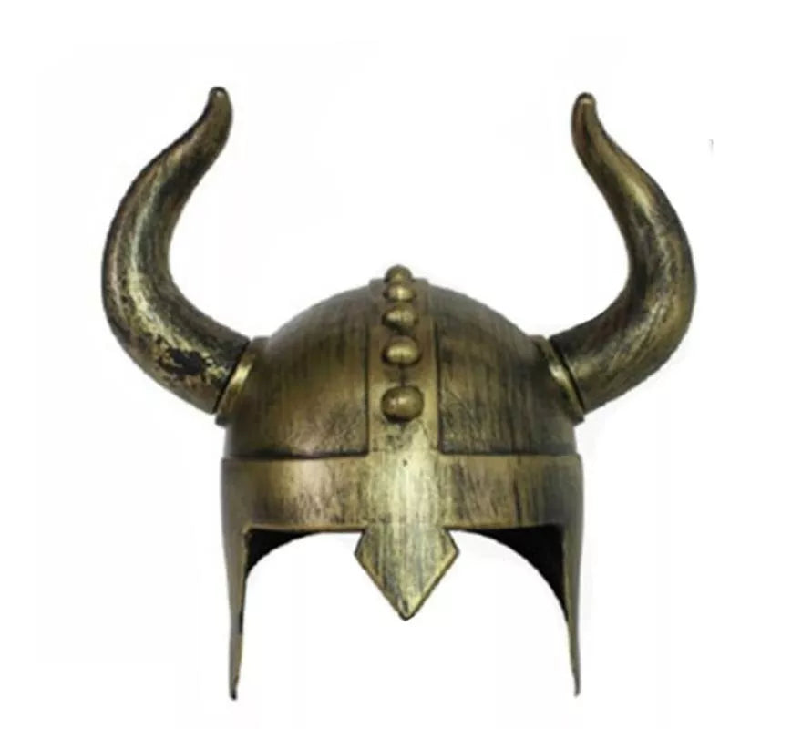 Translation missing: es.Casco Vikingo dorado envejecido con cuernos