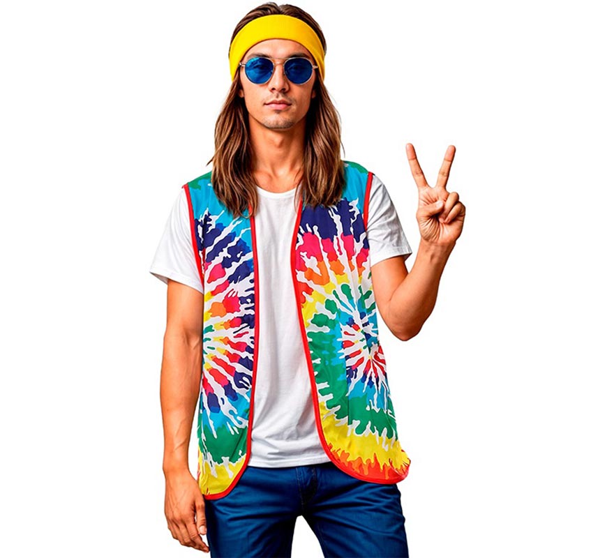Translation missing: es.Chaleco de Hippie círculos multicolor adulto