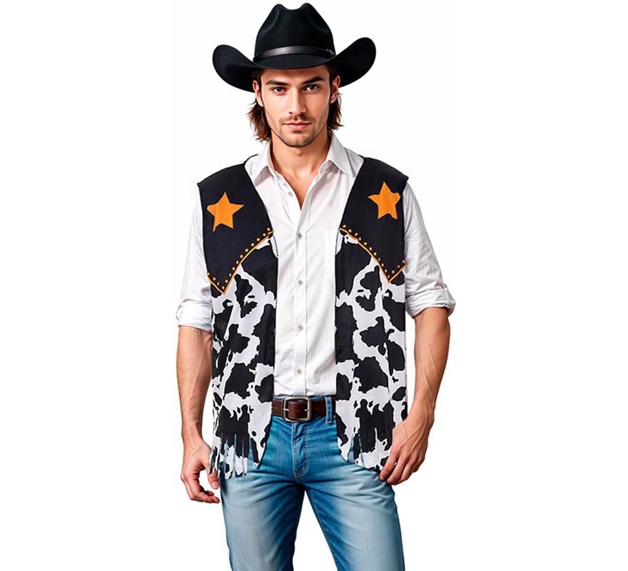 Translation missing: es.Chaleco de Vaquero negro estampado adulto