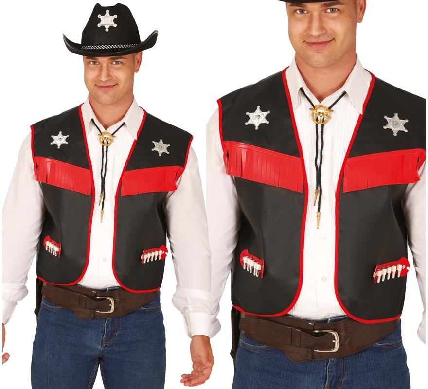 Translation missing: es.Chaleco de Vaquero negro y rojo adulto