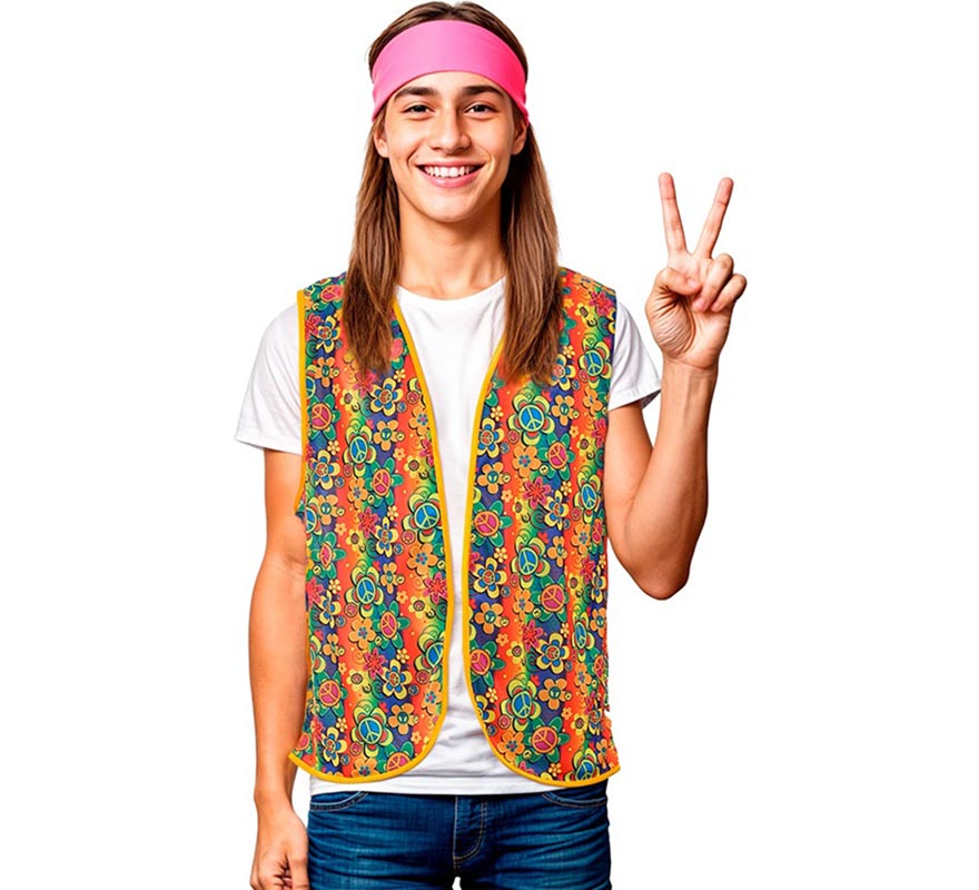 Translation missing: es.Chaleco Hippie floral naranja adulto