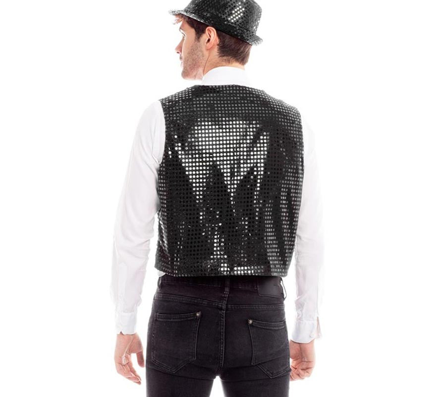 Translation missing: es.Chaleco Lentejuelas negro elegante para hombre
