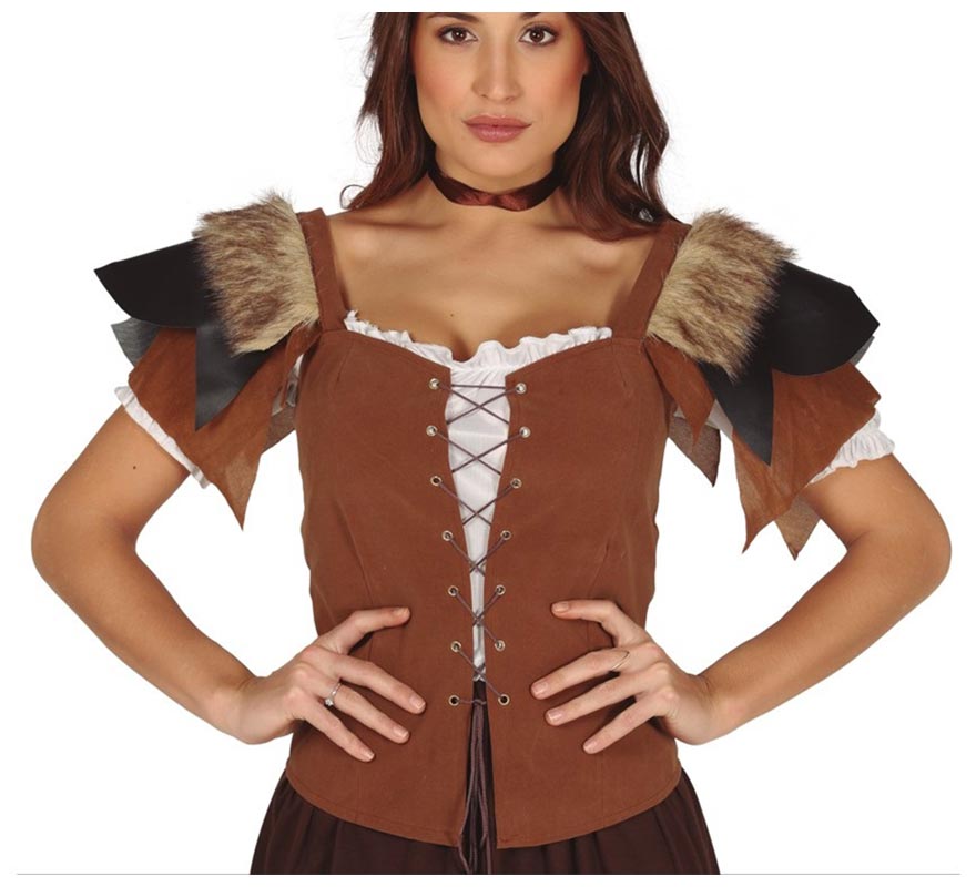 Translation missing: es.Chaleco Medieval de Cuero con pelo para Mujer