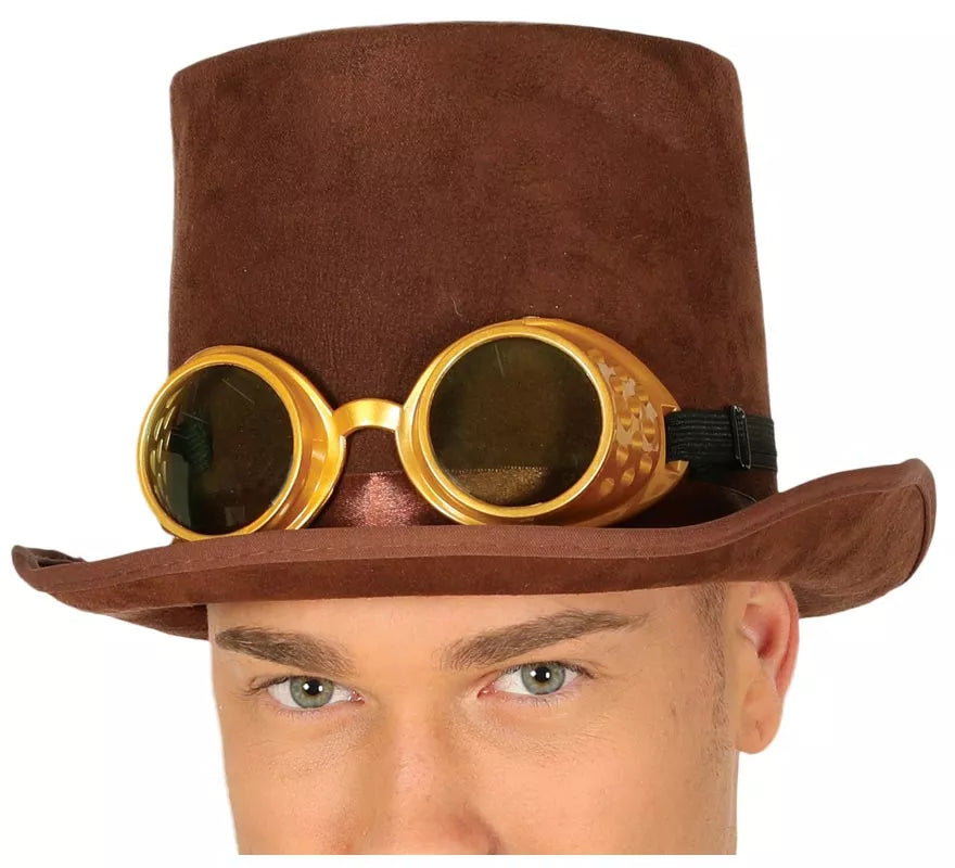 Translation missing: es.Chistera Steampunk Marrón con Gafas