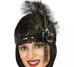 Cinta de Lentejuelas Negra con Plumas