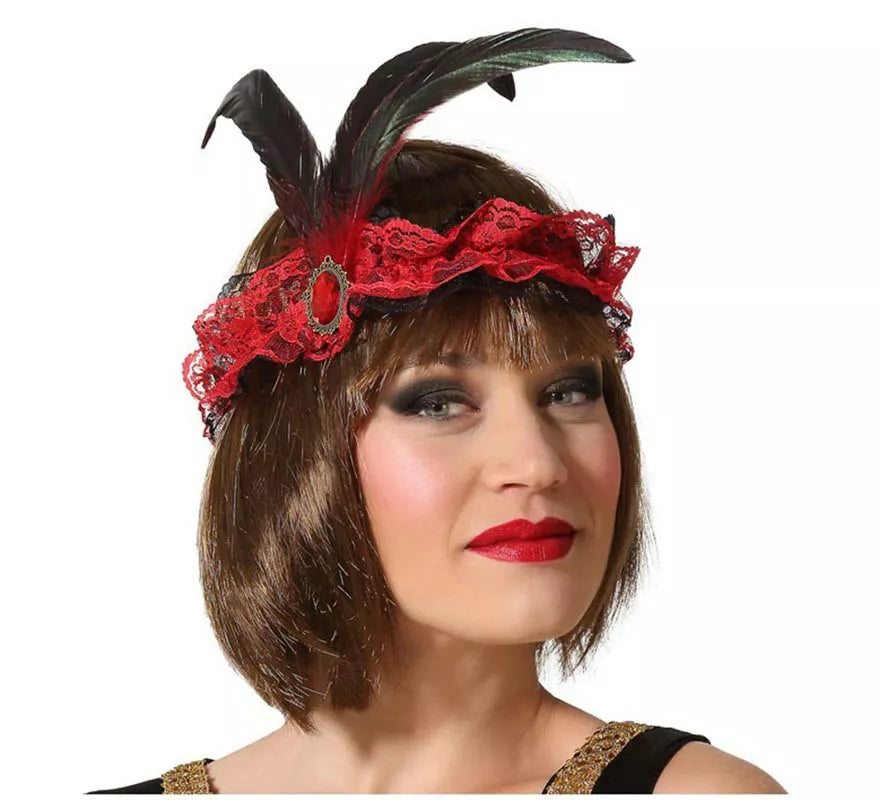 Translation missing: es.Cinta para el pelo Roja con Plumas Cabaret