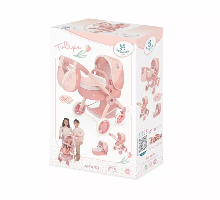 Coche de Muñecas de hasta 48 cm 3 en 1 Plegable con Bolso