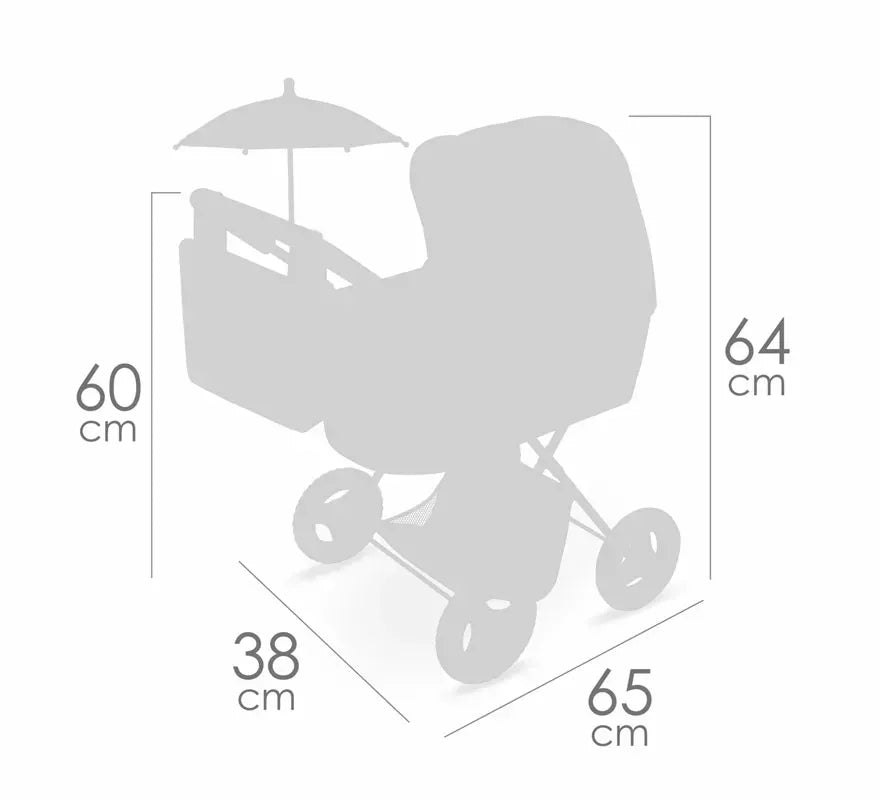 Coche de Muñecas de hasta 48 cm Plegable con Sombrilla y Bolso