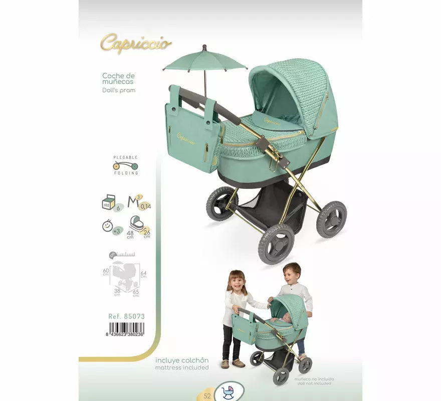 Coche de Muñecas de hasta 48 cm Plegable con Sombrilla y Bolso