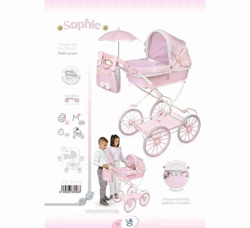 Coche de Muñecas de hasta 48 cm Plegable con Sombrilla y Bolso
