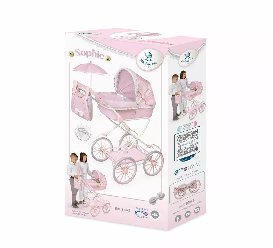Coche de Muñecas de hasta 48 cm Plegable con Sombrilla y Bolso