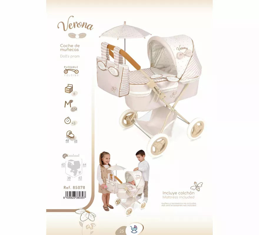 Coche de Muñecas de hasta 48 cm Plegable con Sombrilla y Bolso