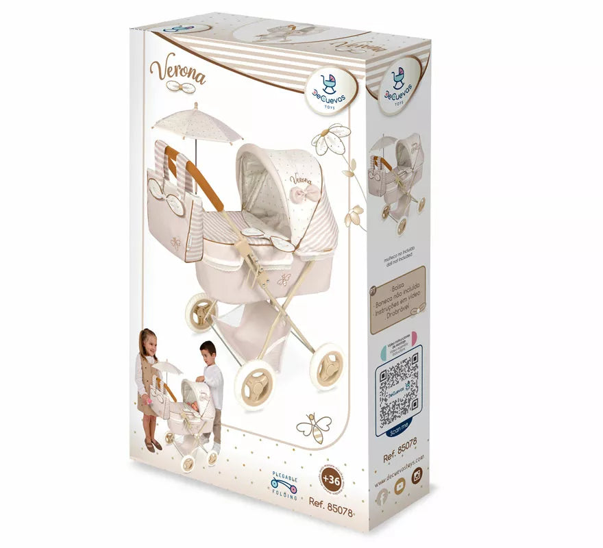 Coche de Muñecas de hasta 48 cm Plegable con Sombrilla y Bolso