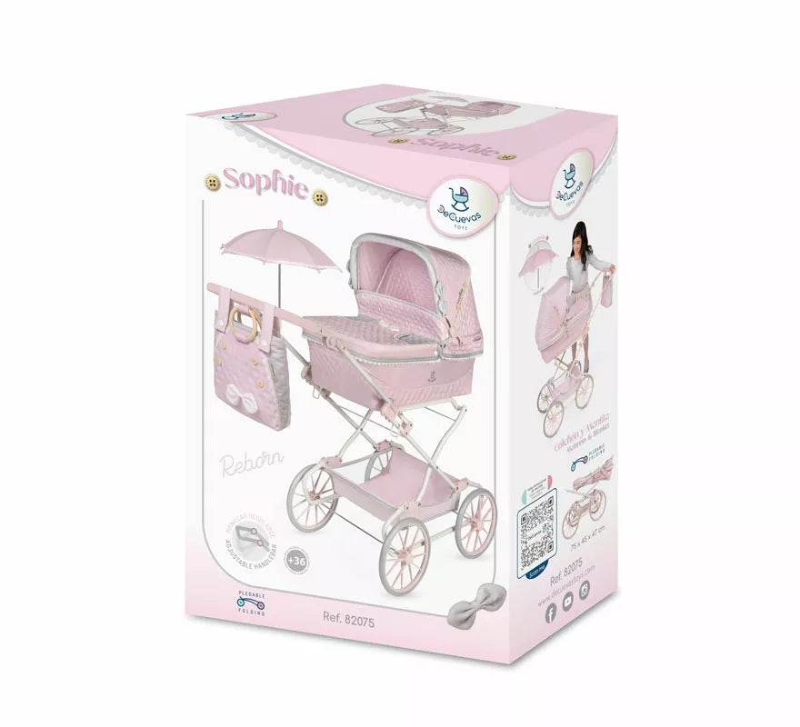 Coche Reborn de hasta 55 cm Plegable con Sombrilla y Bolso