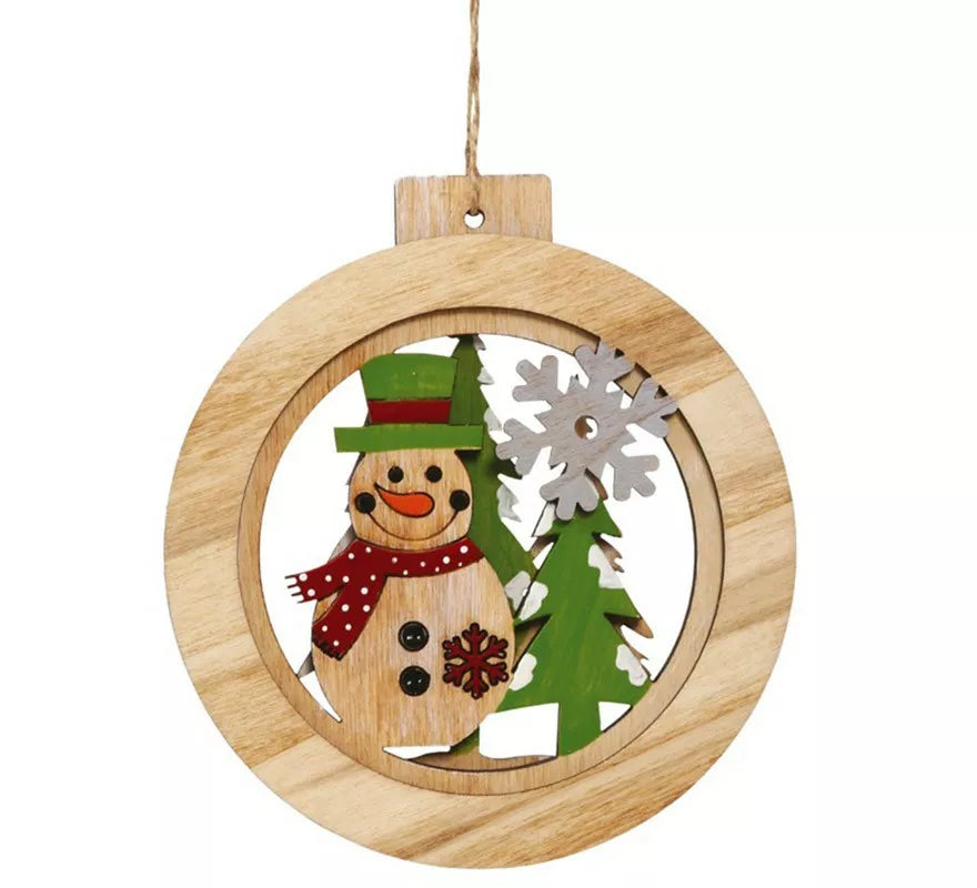 Translation missing: es.Colgante Bola de Madera con Muñeco de Nieve de 12 cms