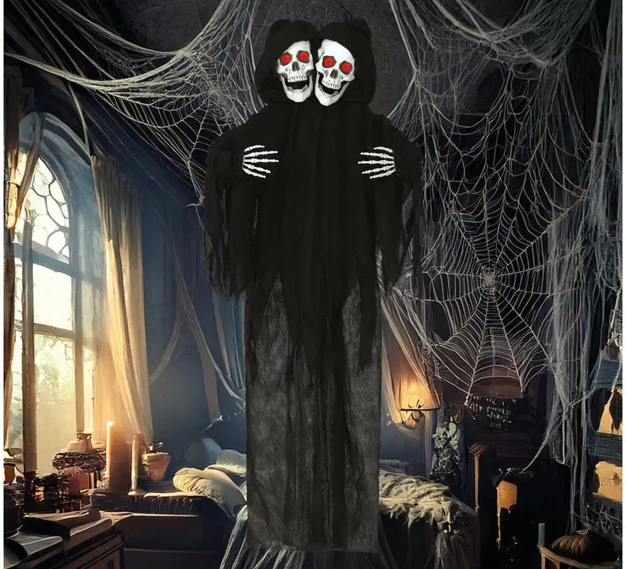 Colgante de Doble Calavera de con Luz y Sonido de 170 cm