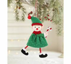 Colgante Navideño de Elfo con Bastón de Caramelo de 16 cm