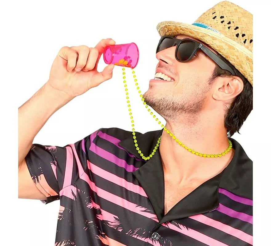 Translation missing: es.Collar con Vaso de Chupito Shot rosa neón y flores