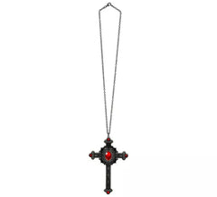 Collar Cruz Gótica con Gemas rojas