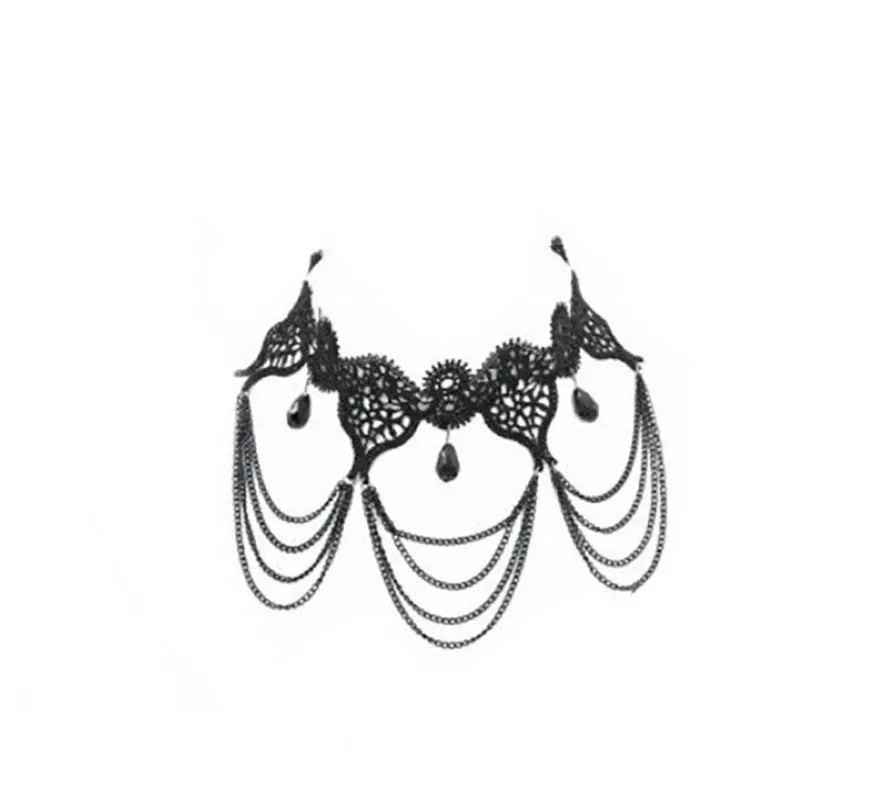 Translation missing: es.Collar Gótico negro con piedras y encaje
