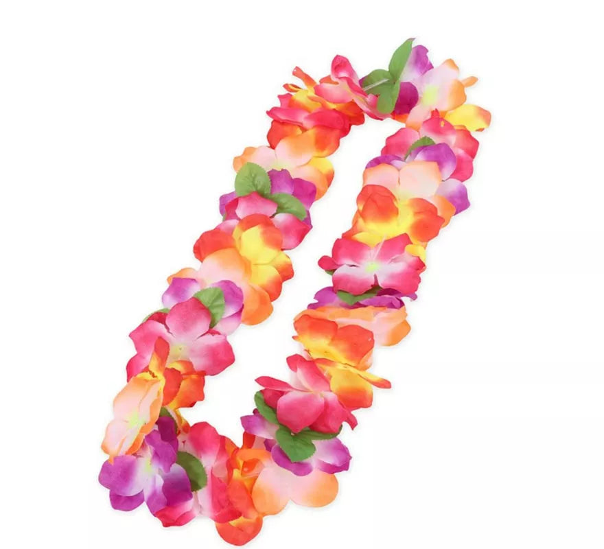 Translation missing: es.Collar Hawaii flores y hojas multicolor de 55 cm