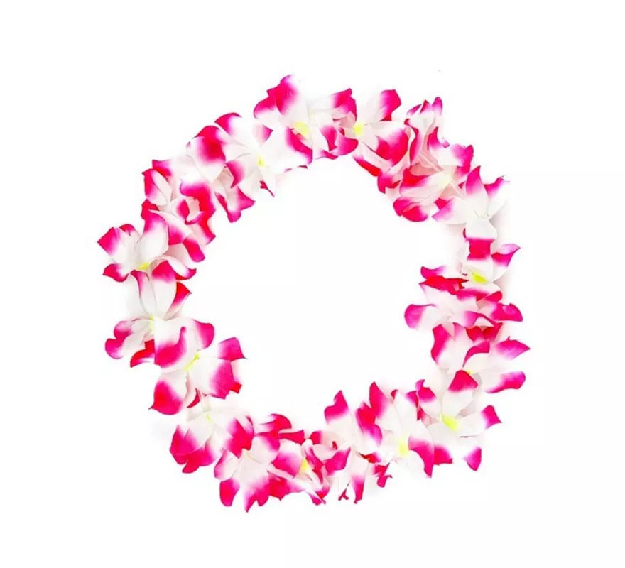 Translation missing: es.Collar Hawaii mediano fucsia y blanco de 46 cm