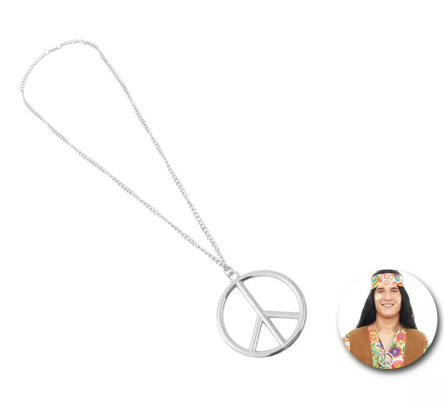 Translation missing: es.Collar Hippie símbolo de la paz plateado