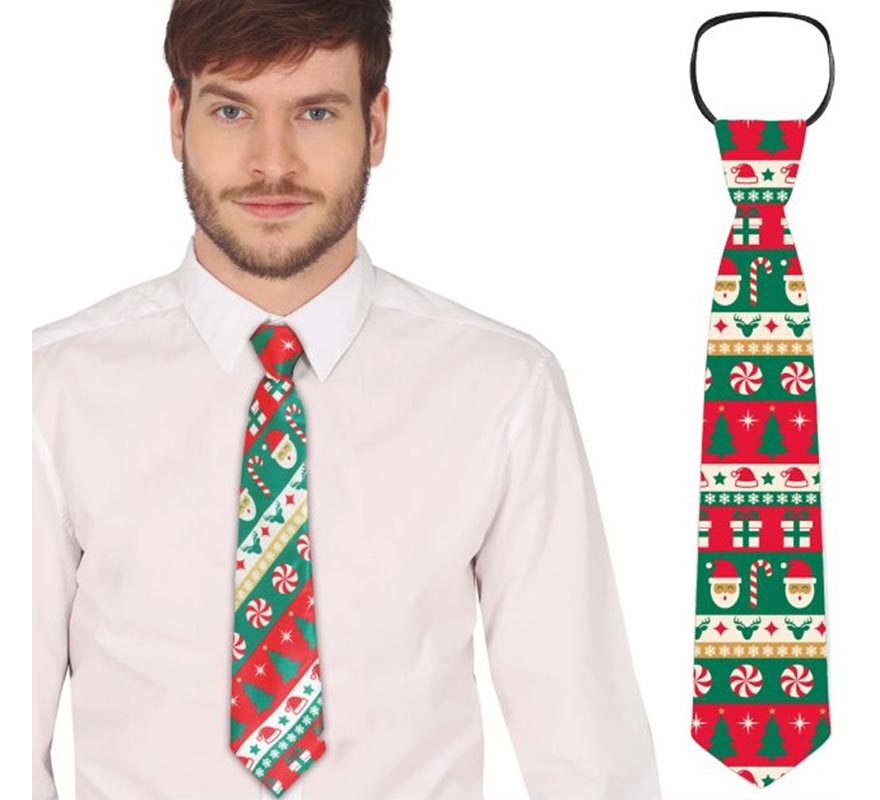 Corbata Bastón de Caramelo rojo y verde de 45 cm