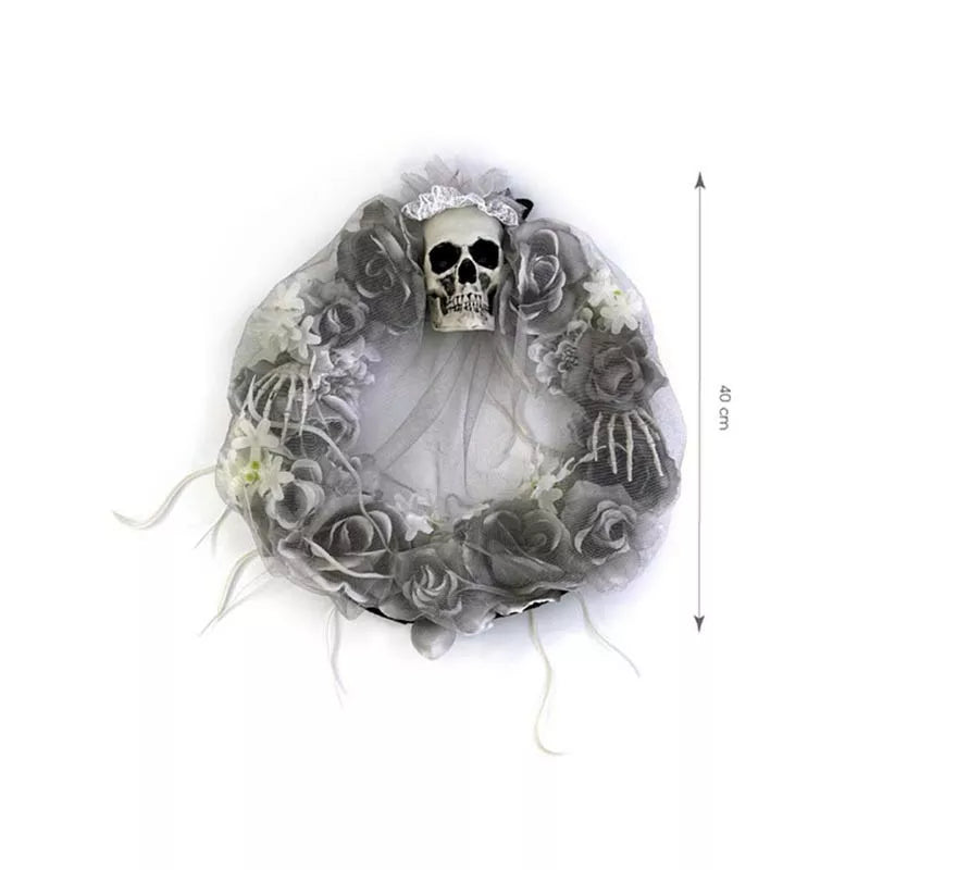 Translation missing: es.Corona de Flores grises y Calavera de 43x40 cm