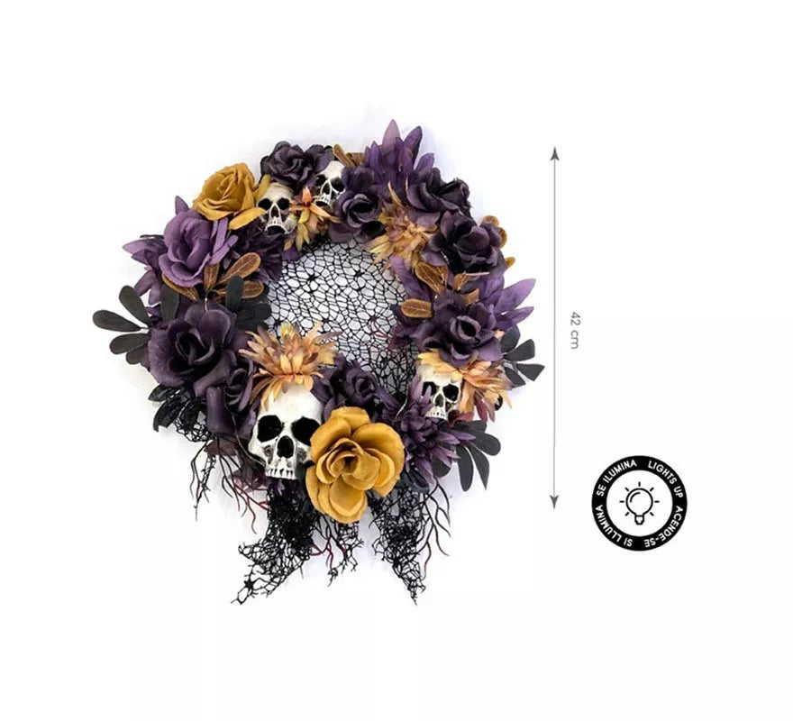 Translation missing: es.Corona de Flores púrpura con luz de 42x42 cm