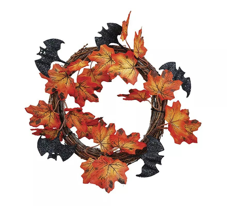 Translation missing: es.Corona de Hojas Otoño y Murciélagos de 30 cm
