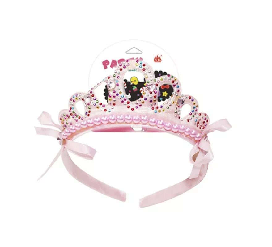 Translation missing: es.Corona de Princesa strass rosa con lazos