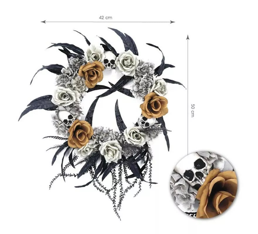 Translation missing: es.Corona Flores blancas y Calavera de 42x50 cm
