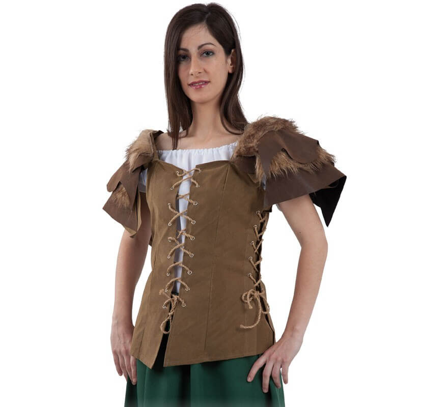 Translation missing: es.Corpiño Medieval Marrón con Hombreras para mujer