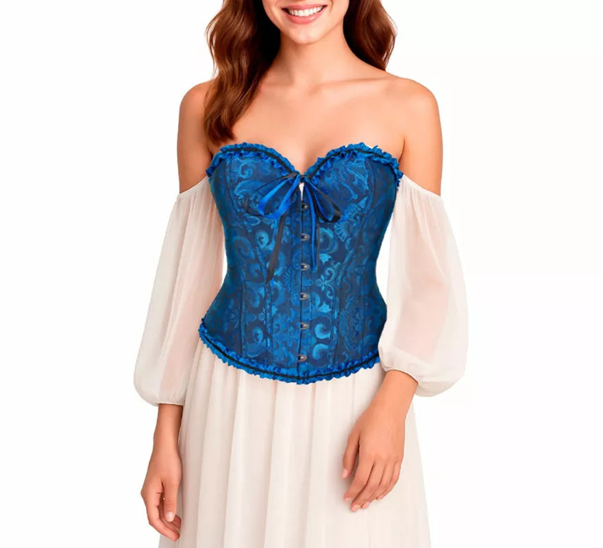 Corset Jacquard azul con Lazo para mujer