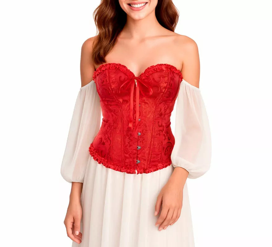 Translation missing: es.Corset Jacquard rojo con Lazo para mujer