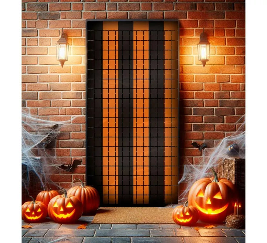 Translation missing: es.Cortina Halloween de cuadros negro y naranja de 1x2 m