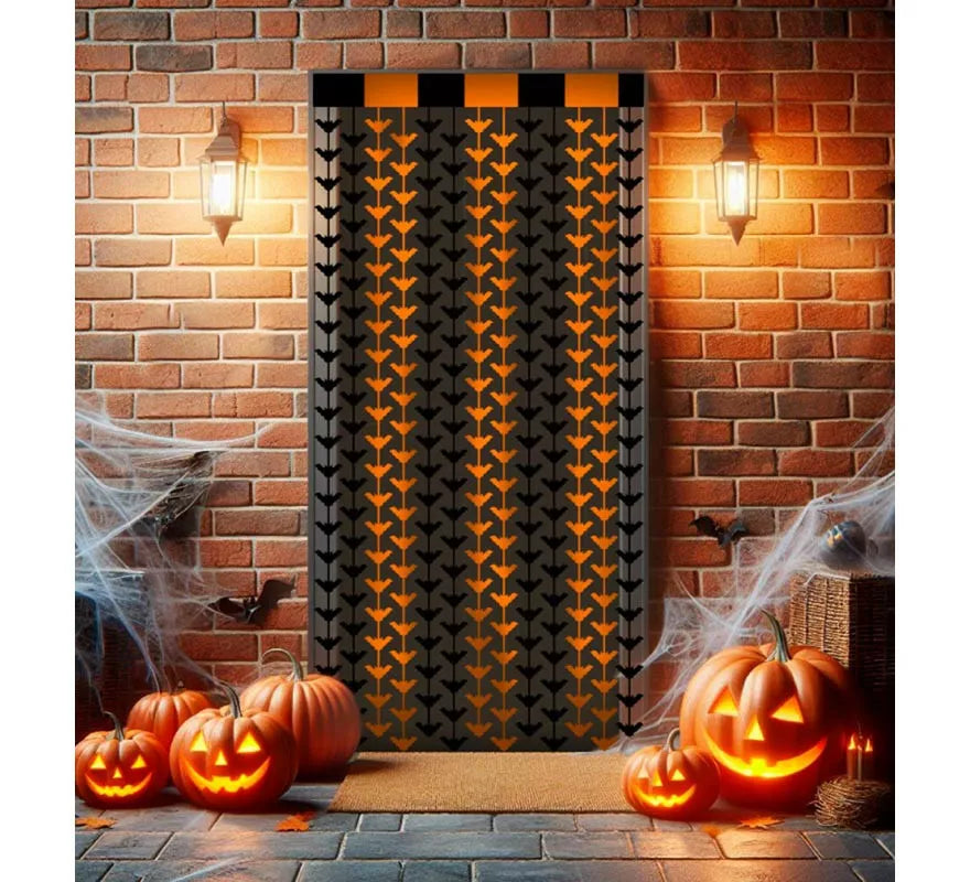 Cortina Halloween de Murciélagos negro y naranja de 1x2 m