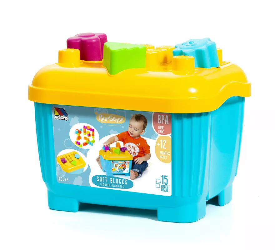 Cubeta de Bloques y Puzzles Blandos con 15 Piezas
