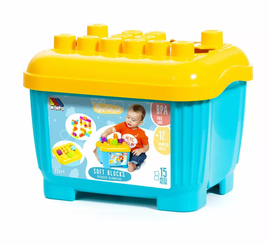 Cubeta de Bloques y Puzzles Blandos con 15 Piezas