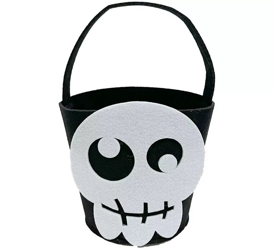Translation missing: es.Cubo Calavera de Fieltro blanco y negro 20x18x18,50 cm