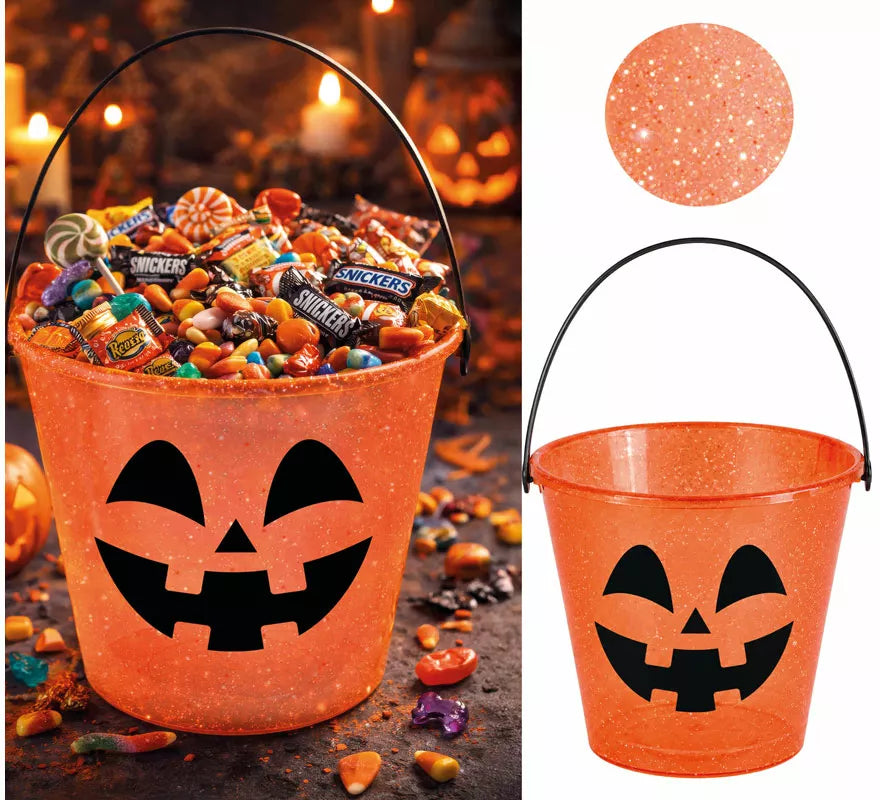 Cubo Glitter Calabaza de 16x17,5 cm