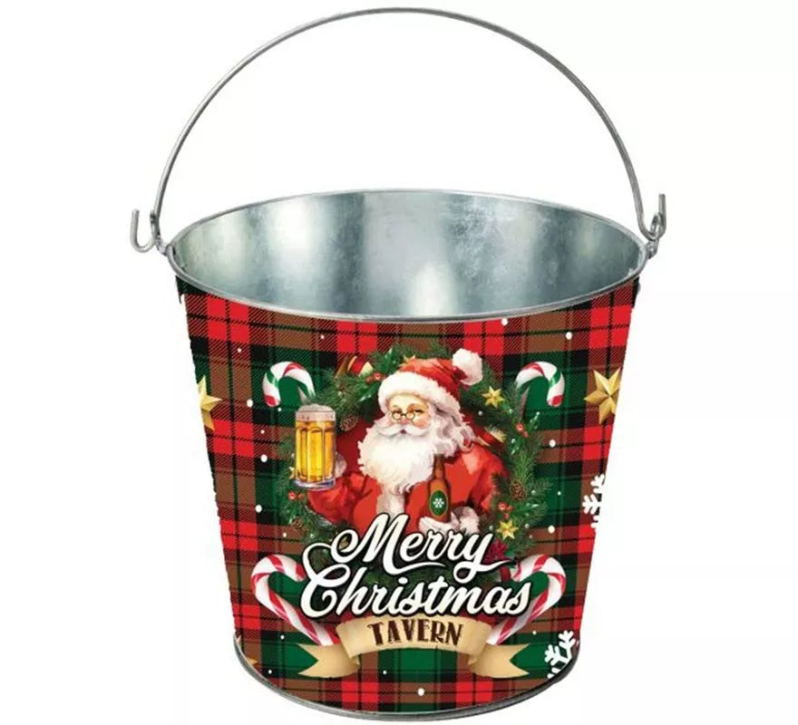 Cubo Merry Christmas de metal de 19x23 cm