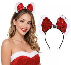 Diadema con Lazo de Mamá Noel y Lentejuelas