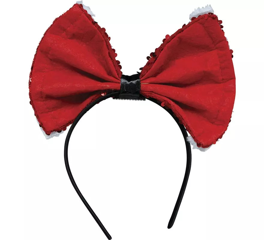 Diadema con Lazo de Mamá Noel y Lentejuelas